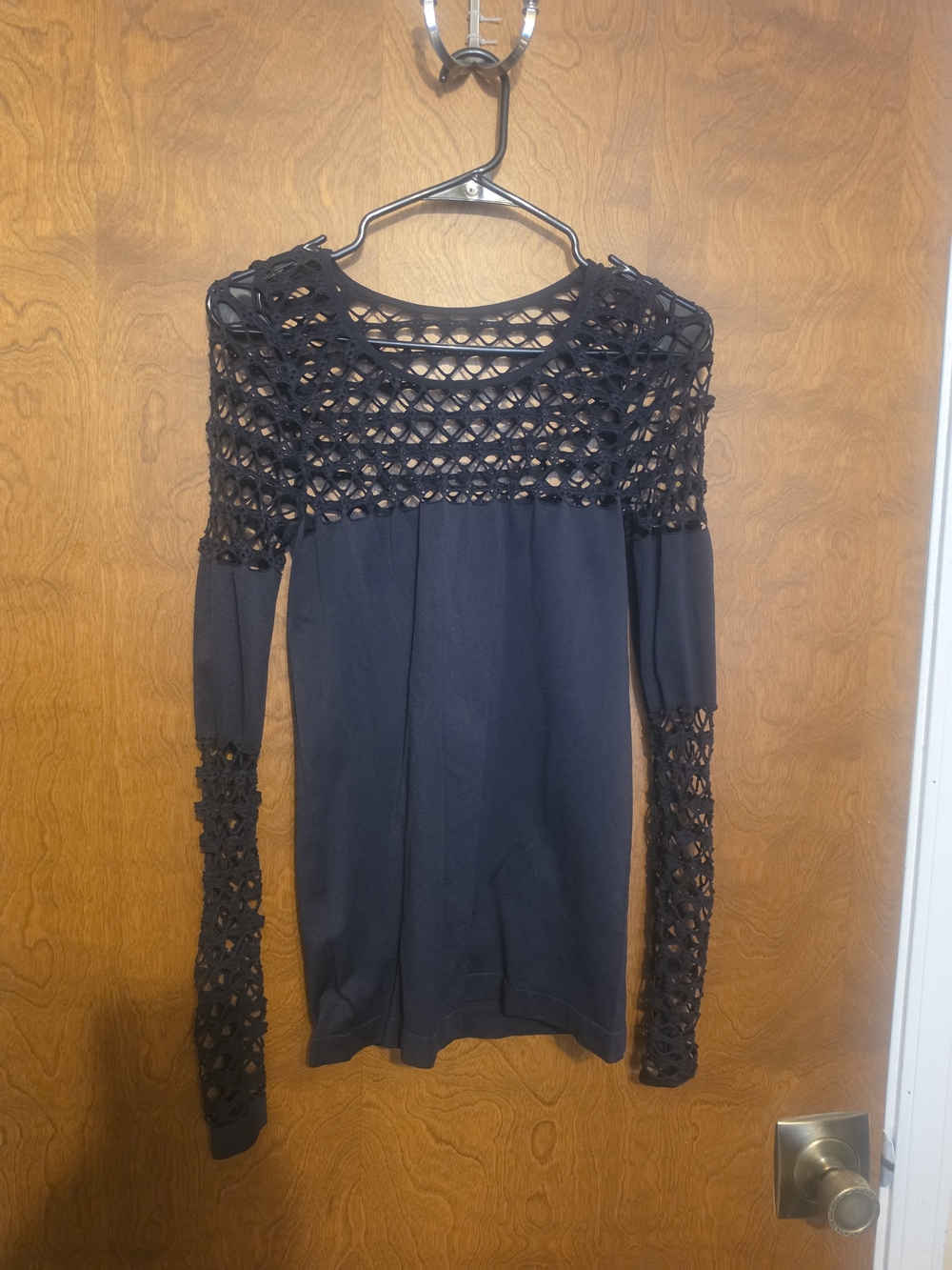 VENUS Black Crochet Yoke Long Sleeve Tunic Top